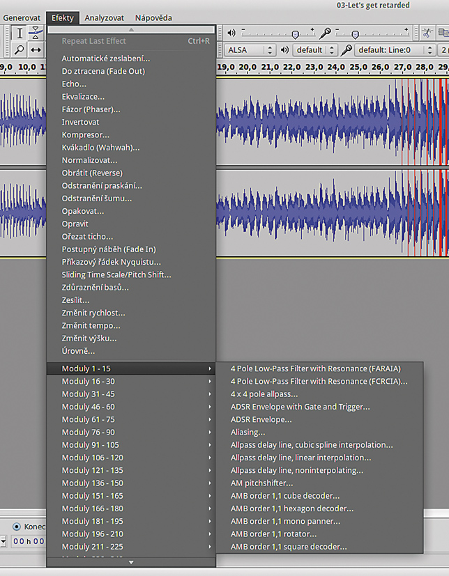 Audacity - nabídka efektů