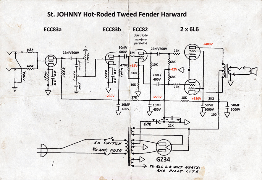 Jan Stehlík – schéma Hot Roded Tweed Fender Harward