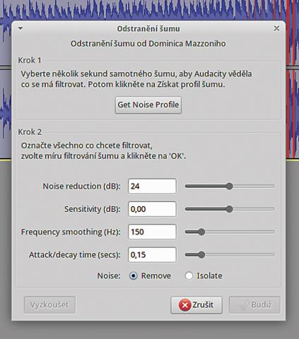 Audacity - odstranění šumu